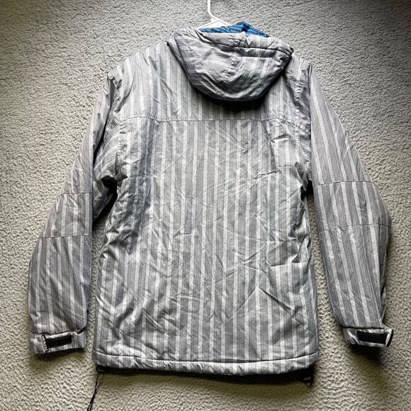 Maui & Sons Jacket Mens Medium Gray Striped Puffer Full Zip Winter Hoodie - Picture 2 of 12